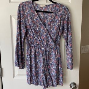 Blue and pink floral long sleeve romper